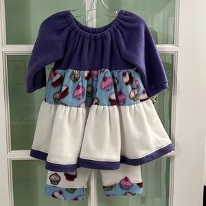 New handmade girls’ fleece dress and bloomers, size 18-24 months